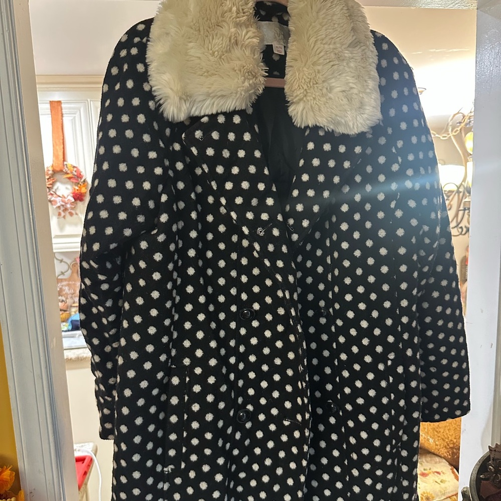 Polka Dot Coat with Faux Fur Collar